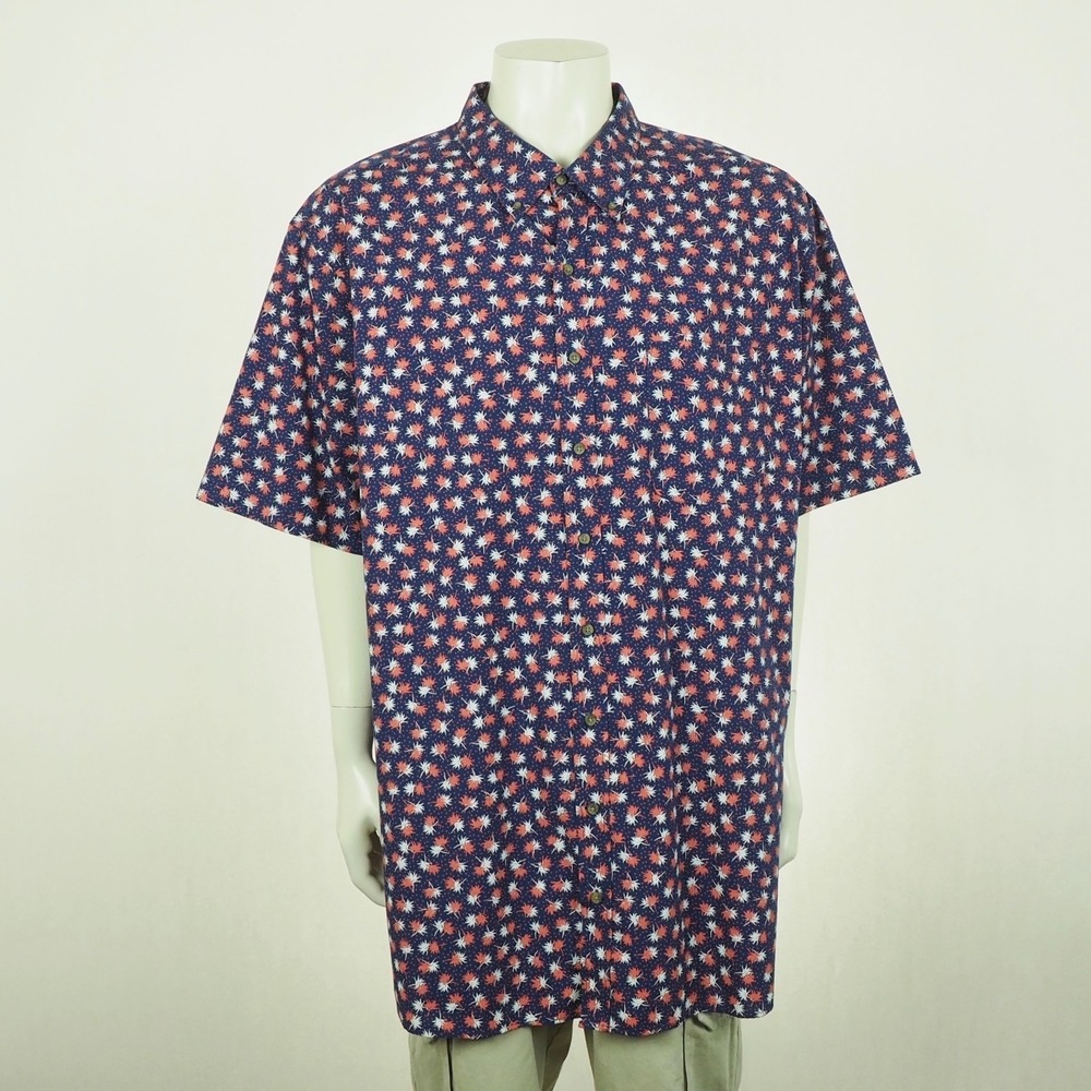 New Harbor Bay Hawaiian Shirt Mens 3XLT Blue Floral Cotton Blend Tropical Resort